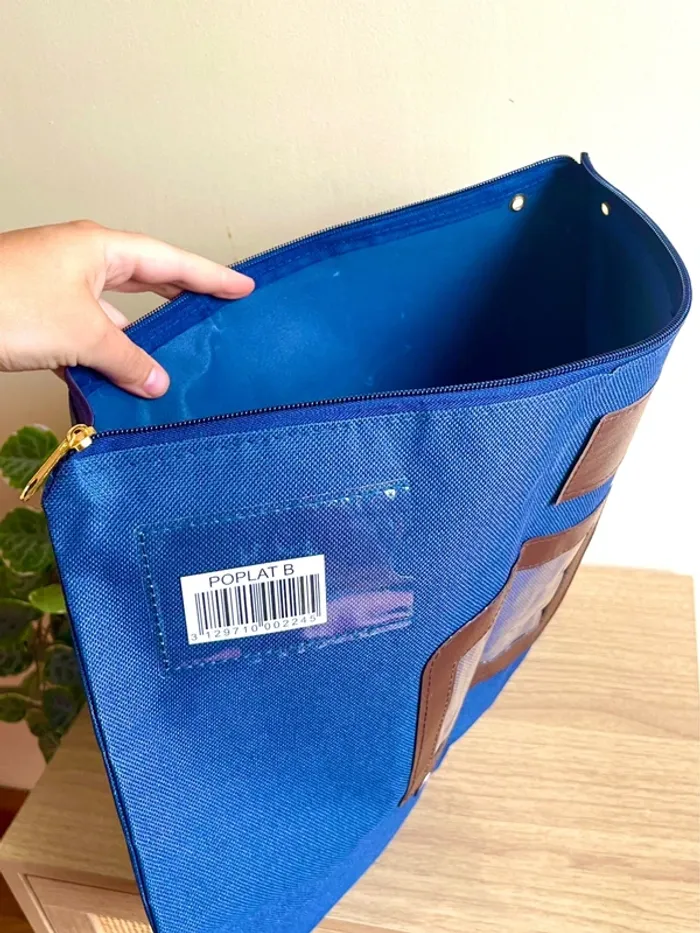 Pochette bleue vintage style poste avec fenetres plastique zip metal tres resistant - photo numéro 2