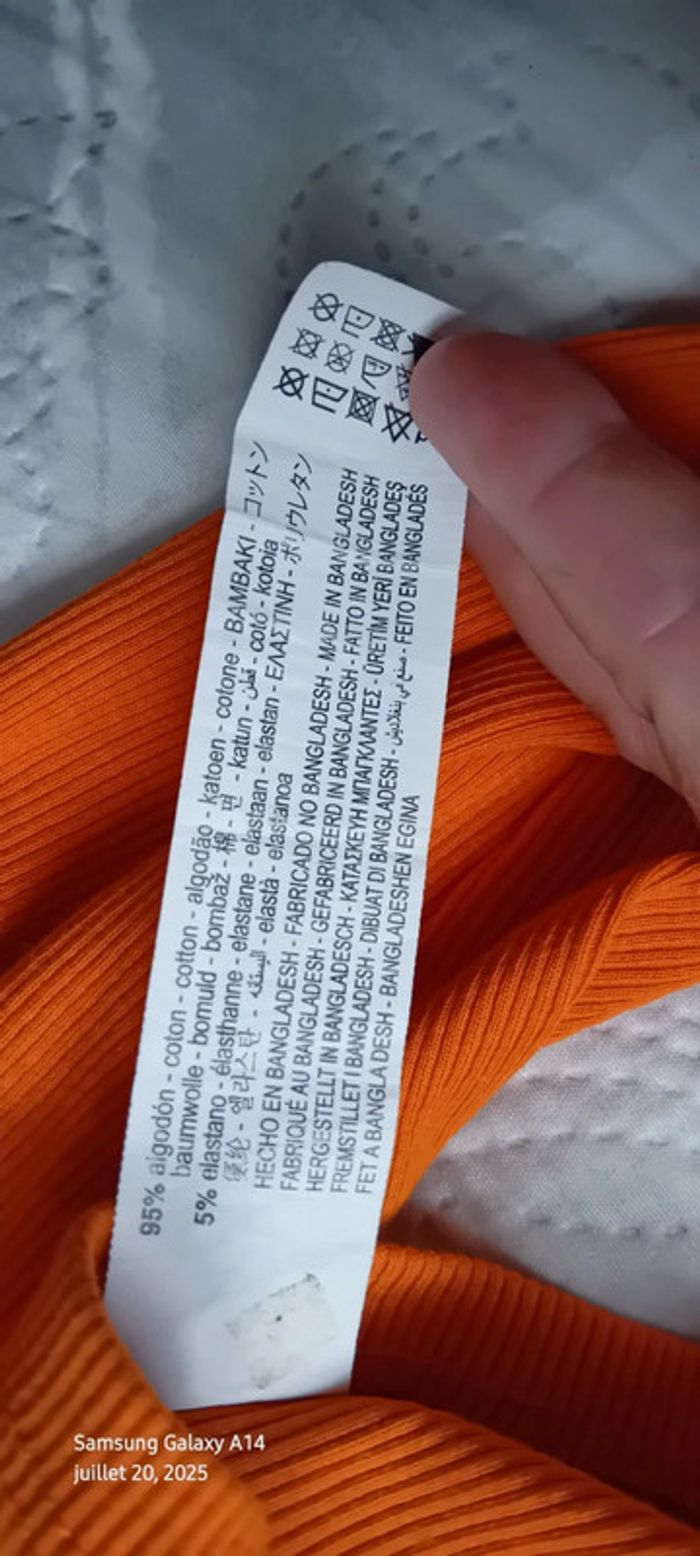 Polo court manches longues maille côtelée col en V à boutons orange femme L zara - photo numéro 16