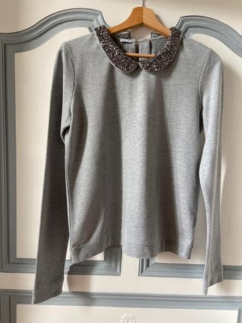 Sweat léger Pimkie gris clair col Claudine perlé taille M