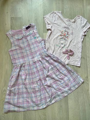 Ensemble sergent major thème manège en bord de mer robe dos nu noeud à cheveux t-shirt lilas 11 ans