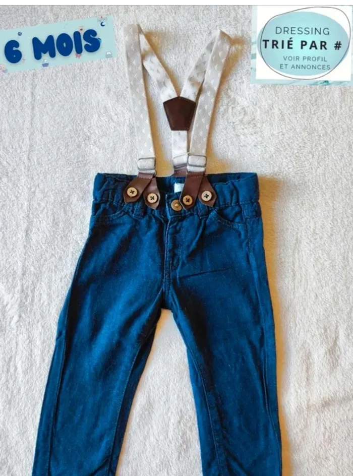 Pantalon automne bretelles marine 6 mois