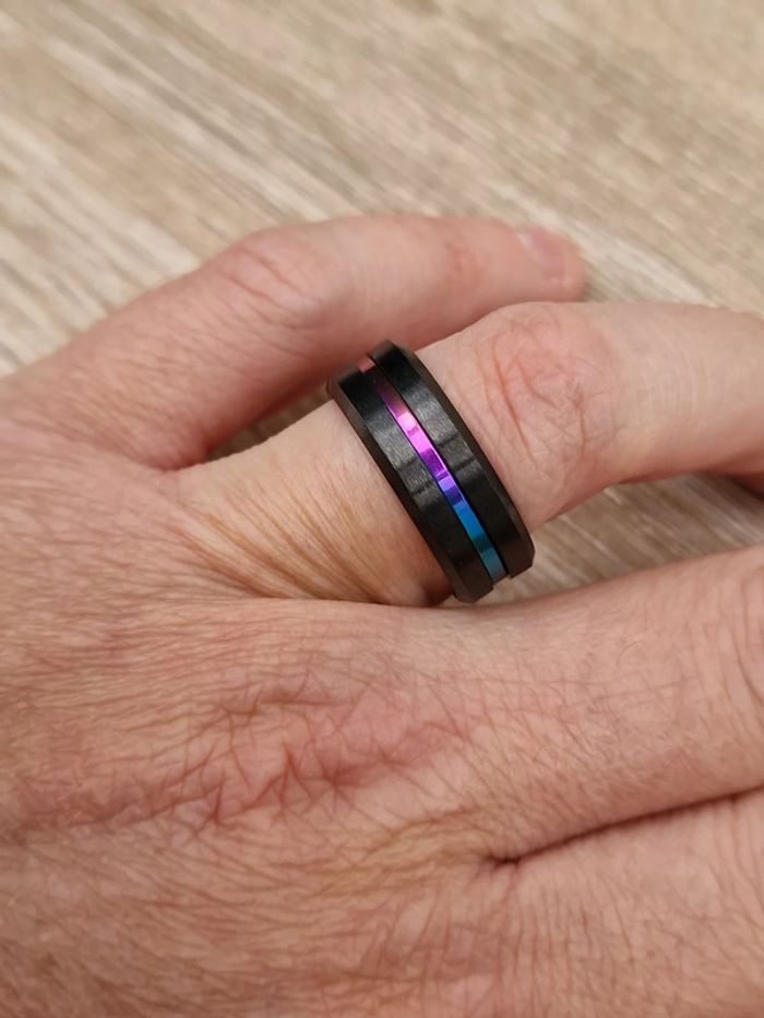 Bague Acier Inoxydable Noir Et Cameleon Multicolore - photo numéro 7