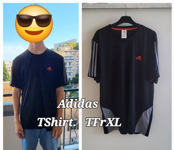 Adidas TShirt MC TFrXL- Noir- Coupe Droite- 100%Polyester en TBE