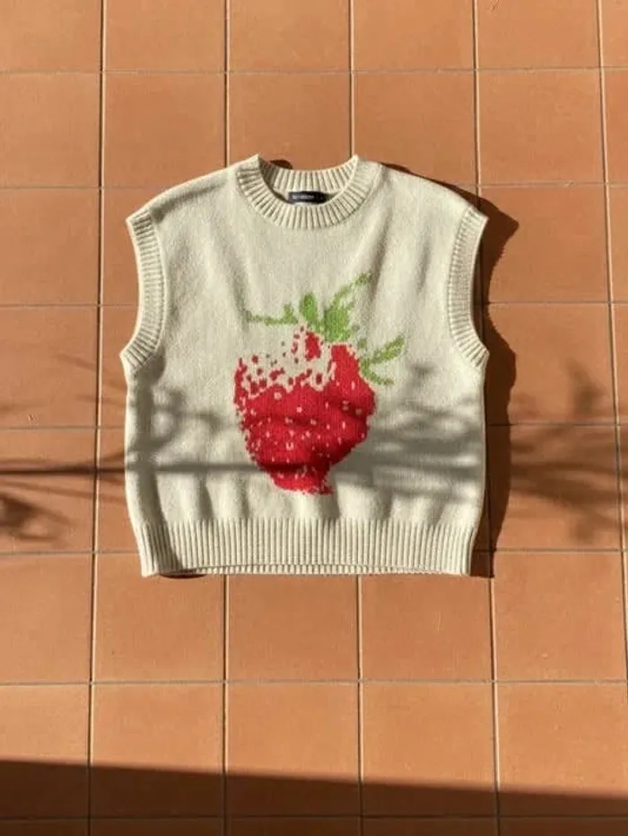 Débardeur sans manches Vermilia beige fraise rouge taille S, fun fruité