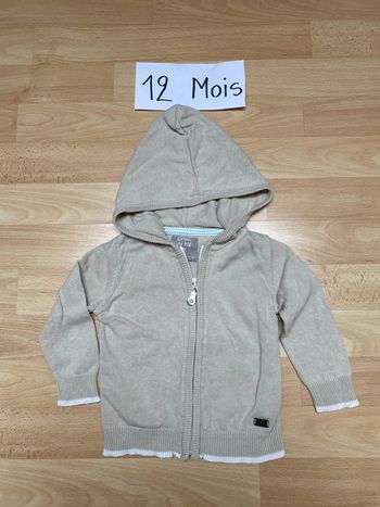 Gilet zippé manches longues beige 12 mois Grain de blé