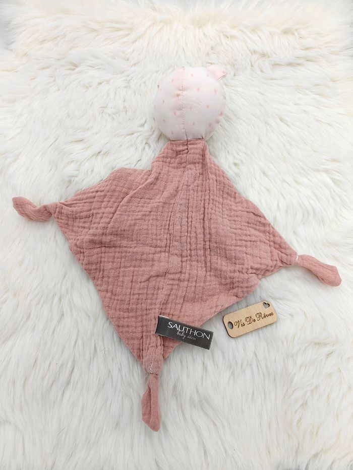 Doudou mouchoir Rose Lily Poudrée Ours Lange Sauthon - photo numéro 4