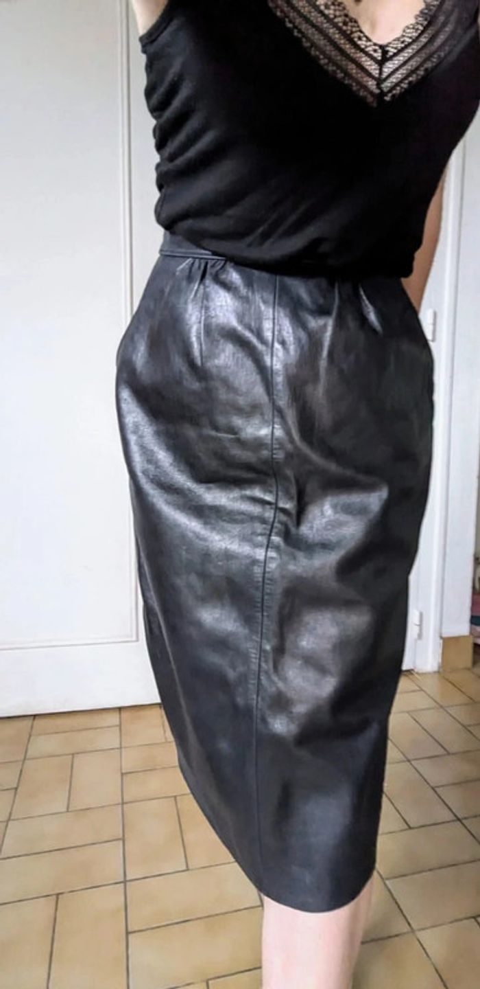 💎 jupe midi en cuir noir sexy chic rockabilly créateur français vintage GMG rare authentique t XS 34 - photo numéro 13