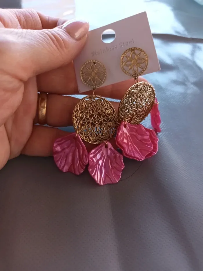 Boucle fantaisie bohème rose doré - photo numéro 2