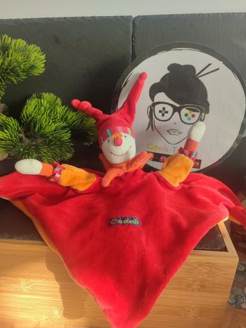 Doudou plat Capucin Dragobert clown moulin roty rouge orange ancien Chapeau