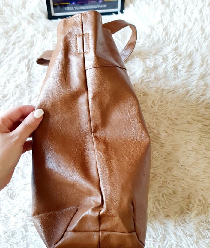 👜 Grand Sac à main souple cabas fourre-tout simili cuir marron neuf MALLOW - photo numéro 8