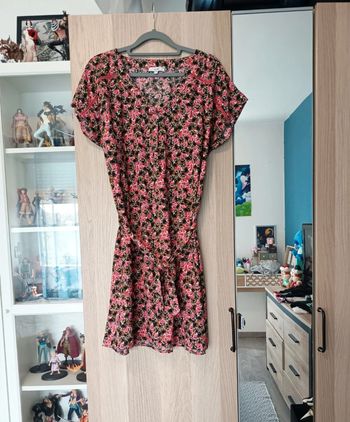 Robe floral rose et noir LH (la halle) - Taille L 40
