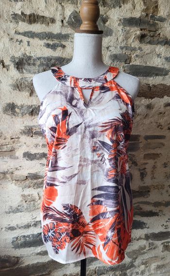Débardeur à motifs feuilles écru et orange U Collection Taille 38