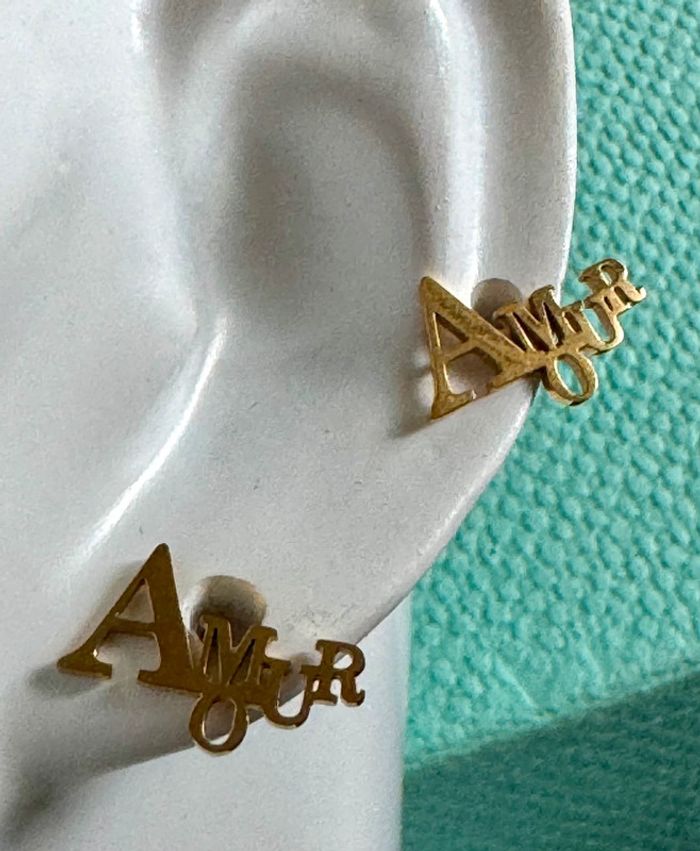 Paire de boucles d’oreilles Amour acier inoxydable or neuve - photo numéro 4
