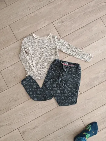 Ensemble 5 ans hiver haut léopard et jeans gris