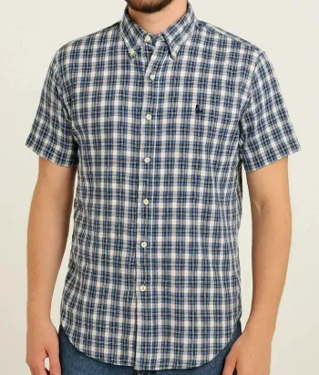 Chemise Ralph Lauren à carreaux bleu vintage Y2K – Custom Fit – Homme L