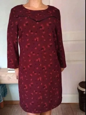 Robe  tunique  -  Bordeaux  fleurie -  Camaïeu  - M  -  Comme Neuve