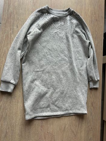 Robe pull/sweat habillé chaude grise à strass et manches  longes et