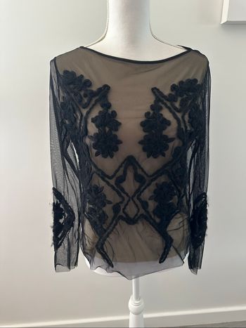 Top en mesh et broderies beige et noir Georges Rech T38 M