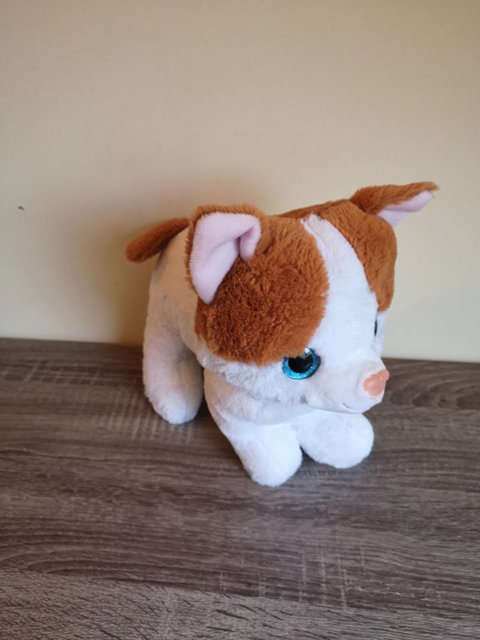 Peluche animal chat en blanc et brun - photo numéro 2