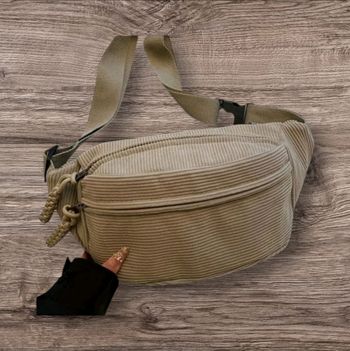 Sac banane mixte beige velours côtelé 