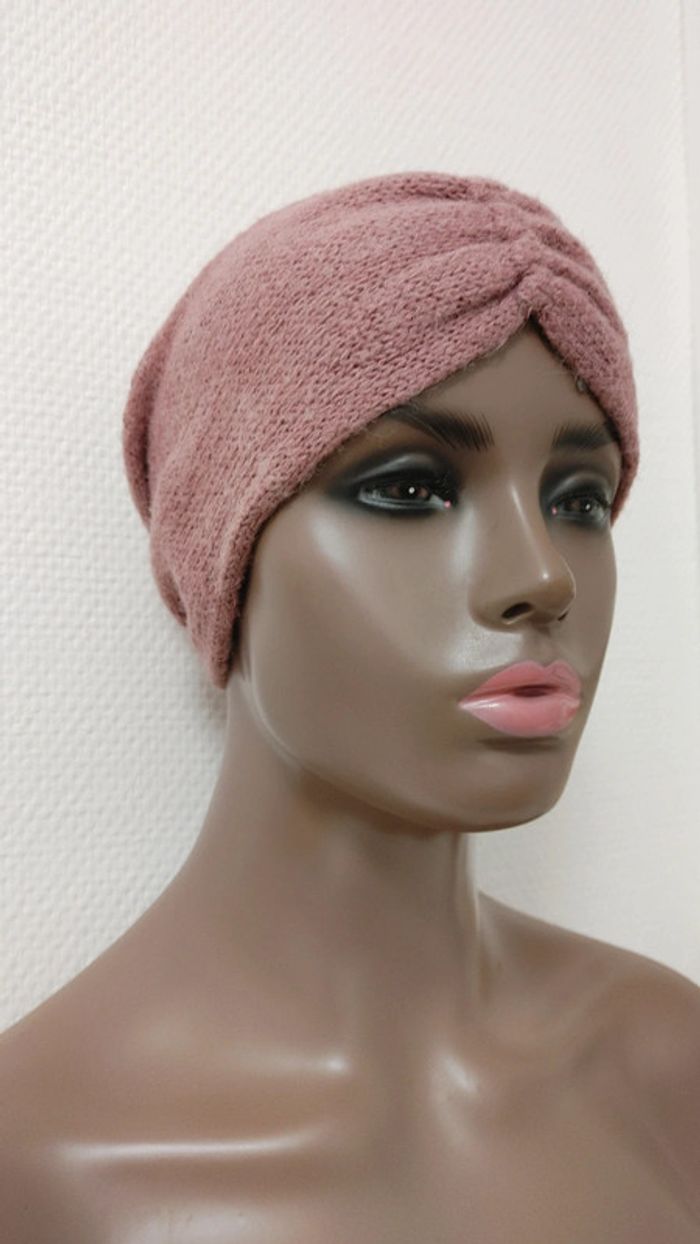 Bandeau tête et cheveux en laine et acrylique rose - photo numéro 5