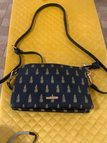 Sac à main Moa noir motif Ananas doré