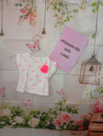 Tee-shirt manches courte fille Kiabi blanc et rose taille 1 mois / 56 cm
