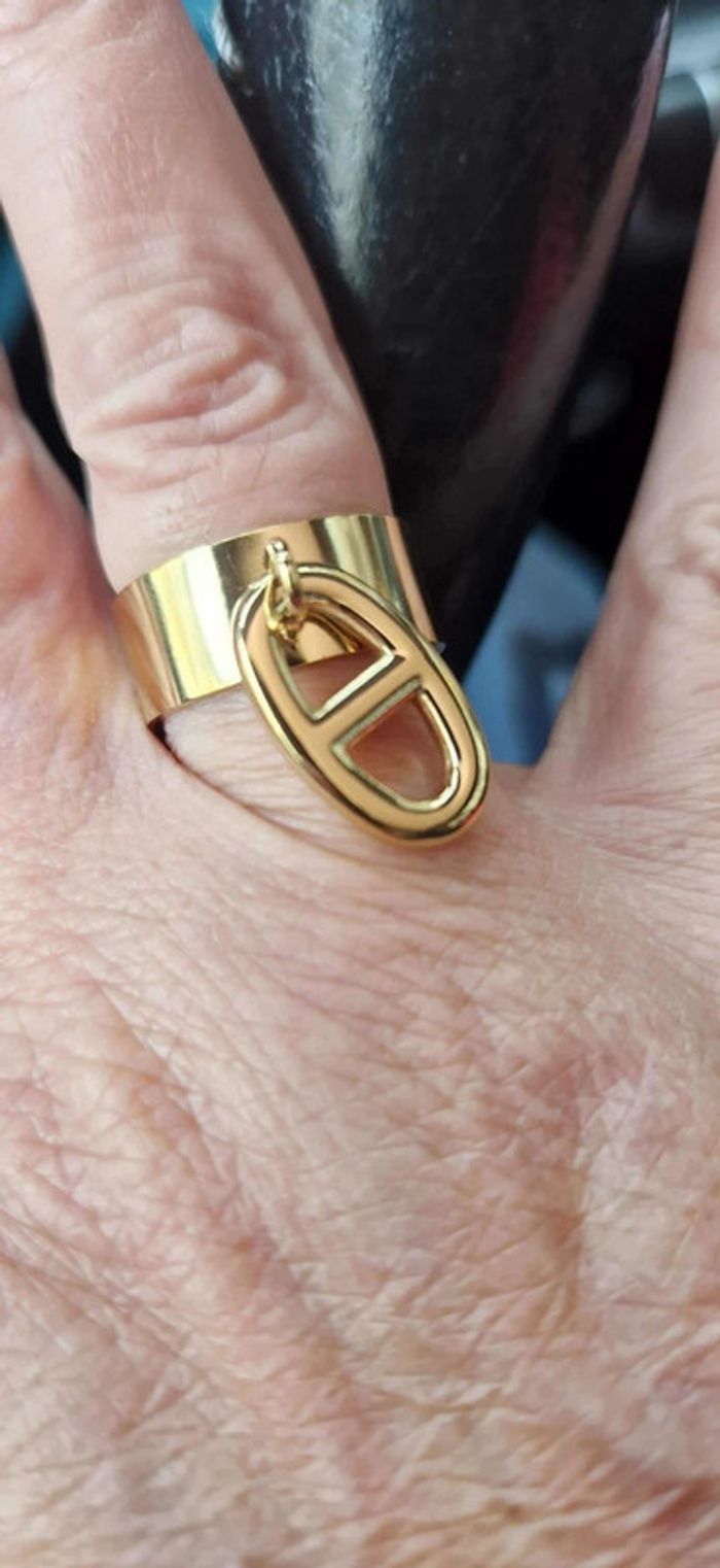 Bague réglable acier inoxydable or maillon farandole wlh en breloque - photo numéro 3