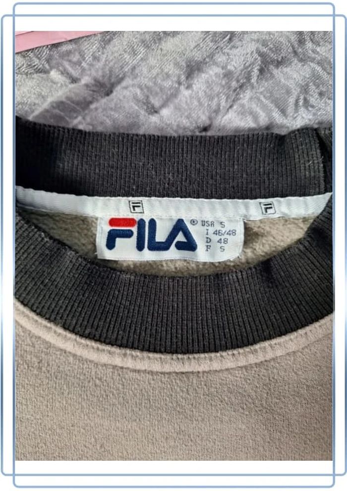 Sweat col rond / crewneck fila vintage homme beige et noir / taille M brodé (173) - photo numéro 8