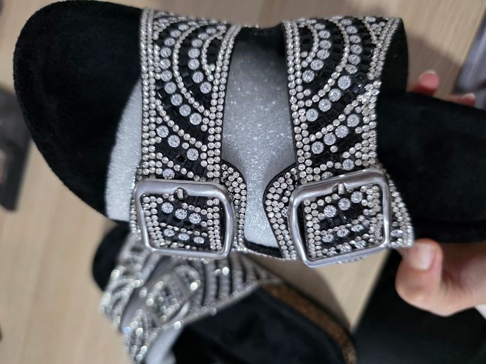 Claquettes sandales tong strass paillettes noir - photo numéro 5
