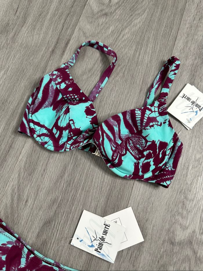 Maillot de bain deux pièces bleu turquoise et violet Pain de Sucre T36 S - photo numéro 4