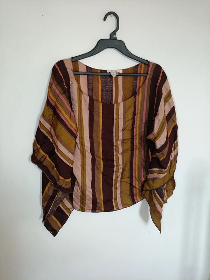 Haut ample rayé Zara Basic vintage style poncho, fin - photo numéro 2