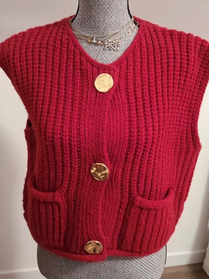 Pull sans manche, rouge foncé