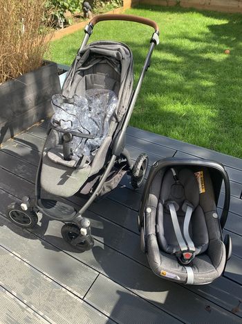 Lot poussette + cosy bébé confort sparkling grey TBE adaptateur protection pluie