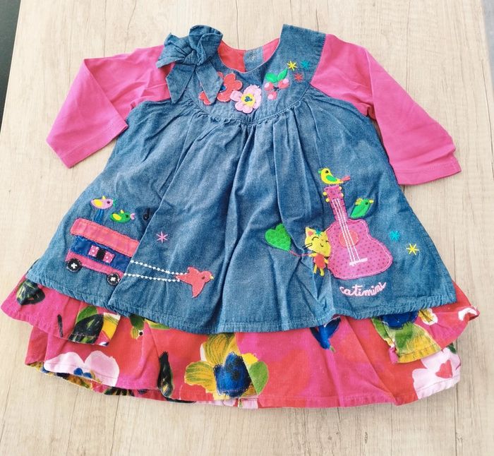 Superbe robe fille manches longues doublée taille 3 mois Catimini