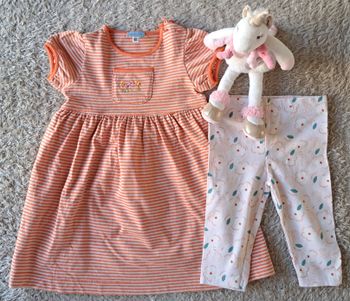 Ensemble robe et pantalon legging orange et blanc taille 6 mois