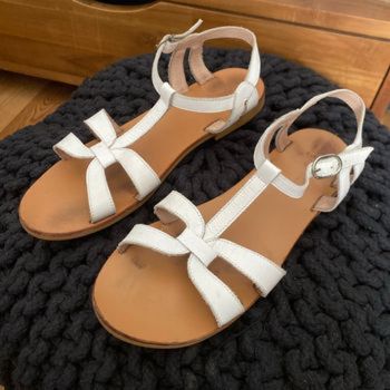 Sandalettes nu pieds tout cuir blanc 38 Jacadi