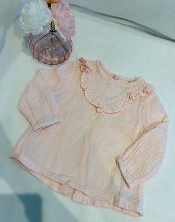 Chemisier manche longue rose clair avec petit col Les petits cailloux 9 mois 71cm