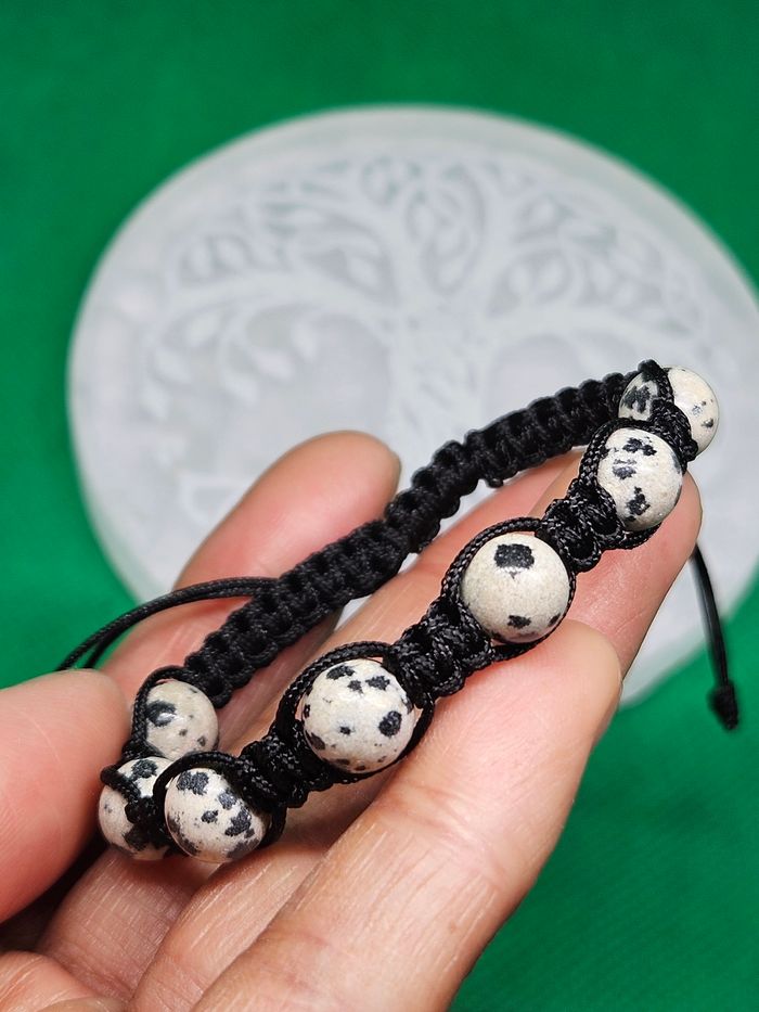 Macramé Bracelet en Jaspe Dalmatien - photo numéro 7