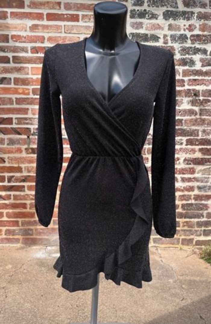 Robe pailletée cache-cœur noir • Kiabi • Taille 32 xxs
