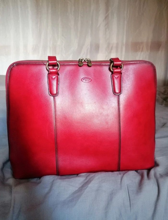 Sac vintage Katana cuir rouge véritable - photo numéro 2