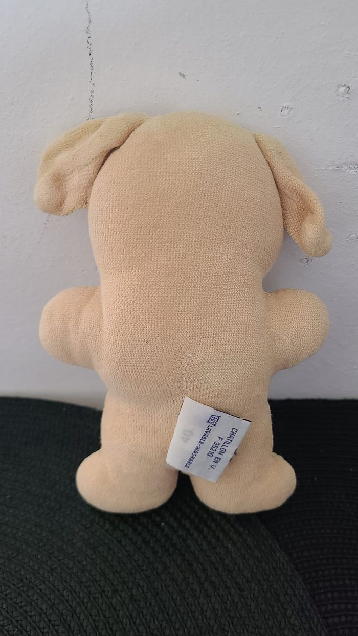 doudou peluche ajena chien grelot beige ecru creme marrobn taupe short ecossais carreaux jaune bleu - photo numéro 2