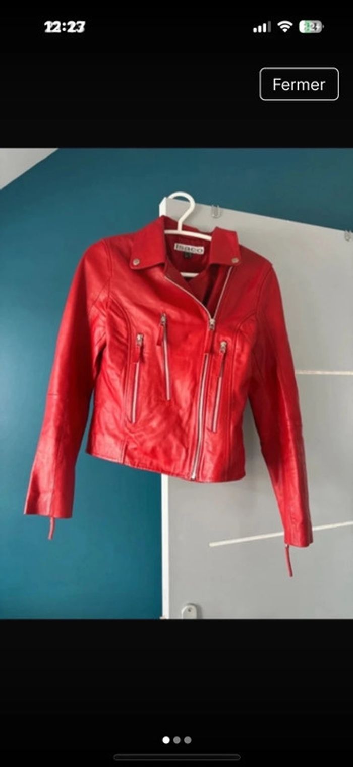 Veste rouge cuire - photo numéro 4