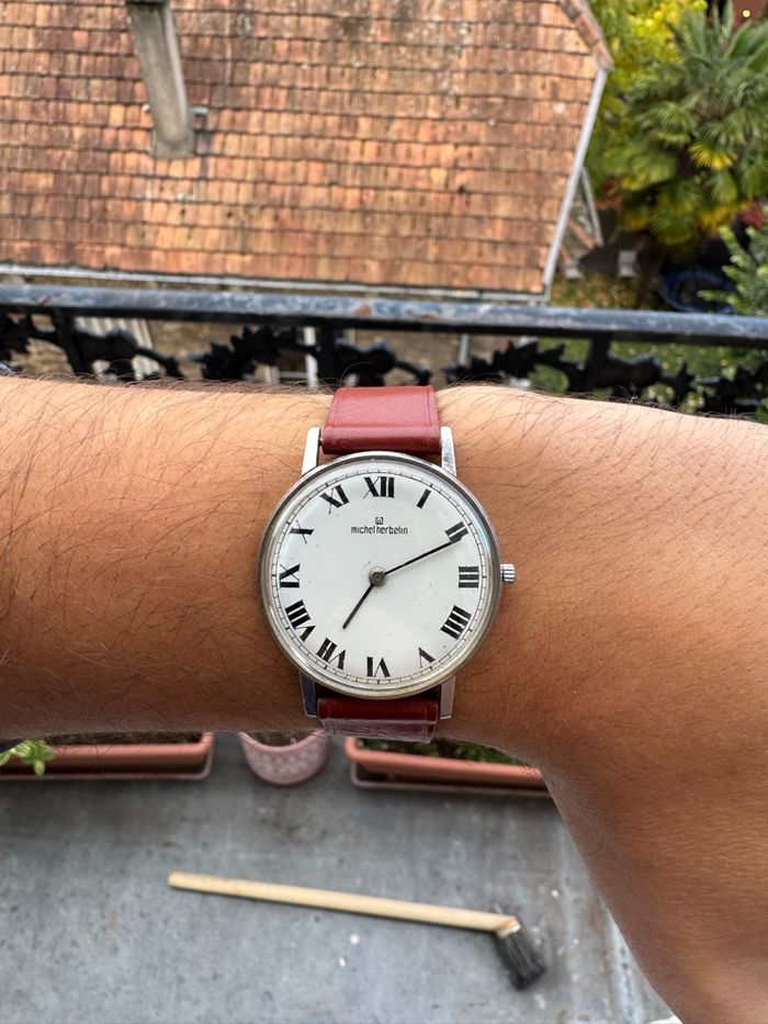 Montre Michel Herbelin vintage – Cadran chiffres romains – Bracelet LIP cuir – Élégance française - photo numéro 3