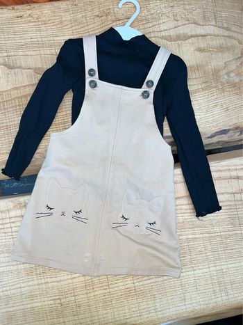 Ensemble 2-4 ans 3 2 4 robe salopette H&M sous pull kiabi chat