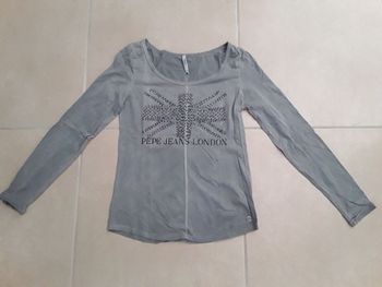 T-shirt ML gris strass femme XS PEPE JEANS TBE