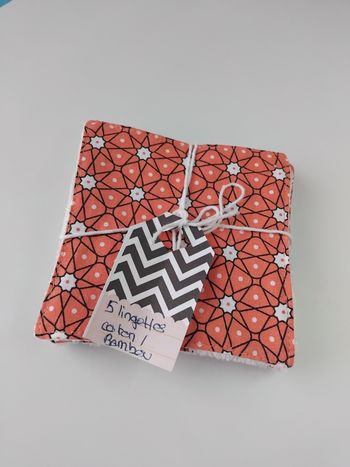 🧼 Lot de 5 lingettes lavables coton Oeko-Tex & bambou – fait main