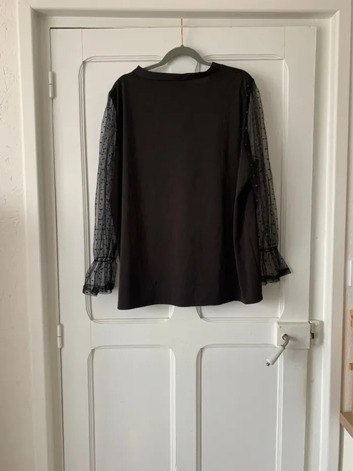 Blouse à manches longues transparente à pois noir femme - Taille 3XL Shein Curve - photo numéro 2