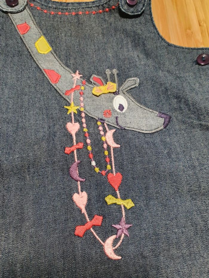 Robe en jean denim DPAM Du Pareil Au Même 6 mois 67 cm Brodé girafe 🦒 - photo numéro 4