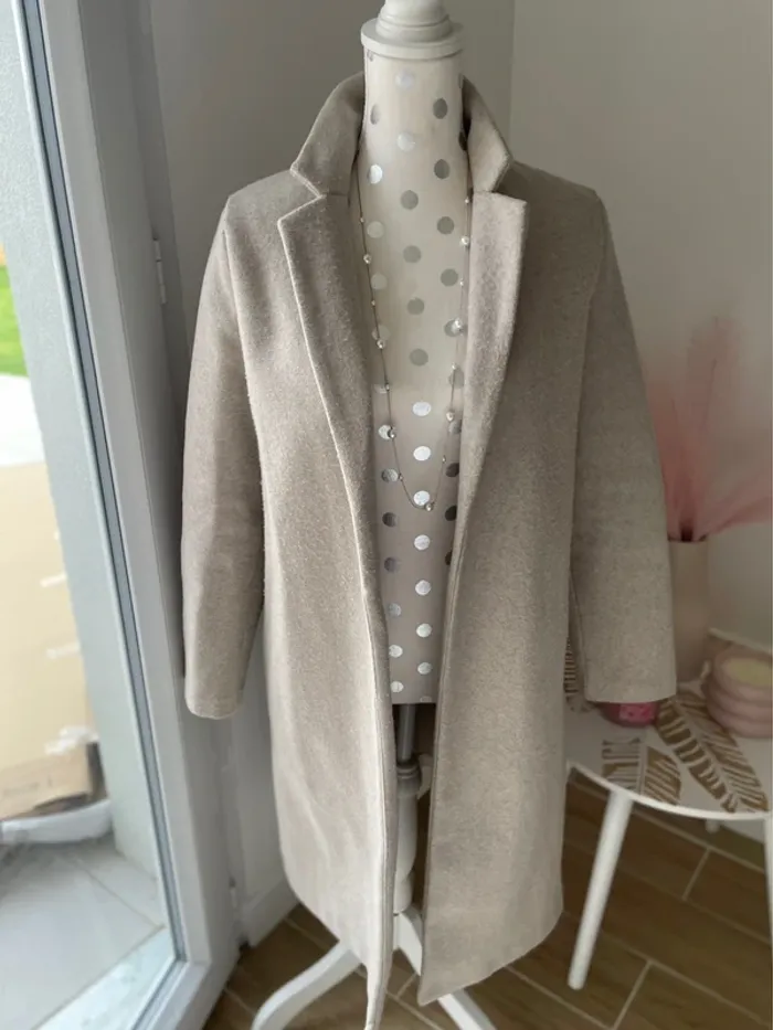 Manteau long en lainage beige, Zara, 38 - photo numéro 2
